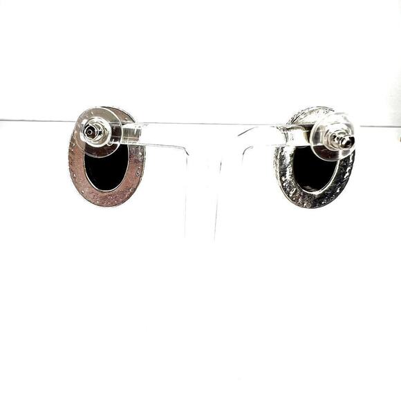 Vintage Brown Cabochon Oval Earrings Silver Metal Post Stud Dome Rounded 90s - Picture 3 of 3